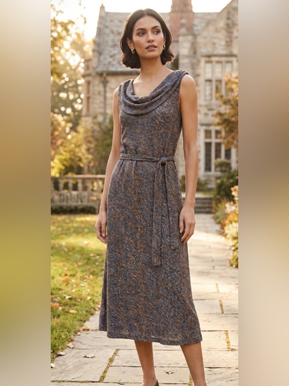 Coldwater Creek Women’s 100% Silk Sleeveless Draped Neckline Midi Dress size 10